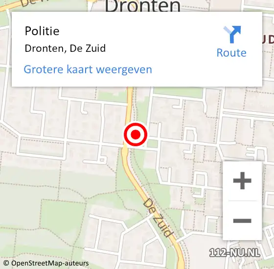 Locatie op kaart van de 112 melding: Politie Dronten, De Zuid op 7 september 2021 16:26