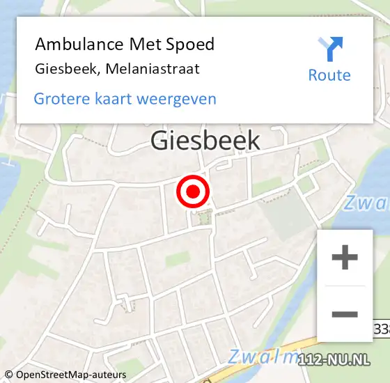 Locatie op kaart van de 112 melding: Ambulance Met Spoed Naar Giesbeek, Melaniastraat op 7 september 2021 17:03