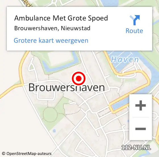 Locatie op kaart van de 112 melding: Ambulance Met Grote Spoed Naar Brouwershaven, Nieuwstad op 5 oktober 2013 21:05