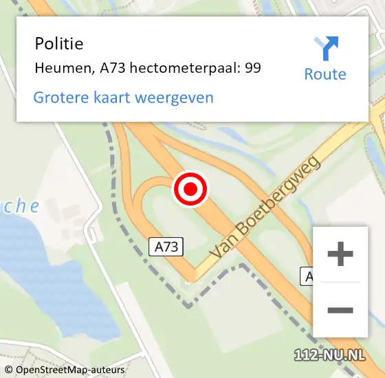 Locatie op kaart van de 112 melding: Politie Heumen, A73 hectometerpaal: 99 op 7 september 2021 17:44