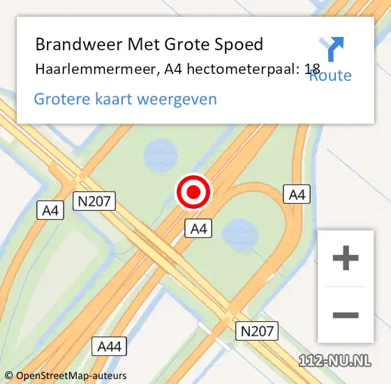 Locatie op kaart van de 112 melding: Brandweer Met Grote Spoed Naar Haarlemmermeer, A4 hectometerpaal: 18 op 7 september 2021 17:55