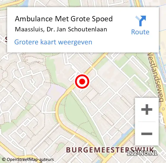 Locatie op kaart van de 112 melding: Ambulance Met Grote Spoed Naar Maassluis, Dr. Jan Schoutenlaan op 7 september 2021 18:12
