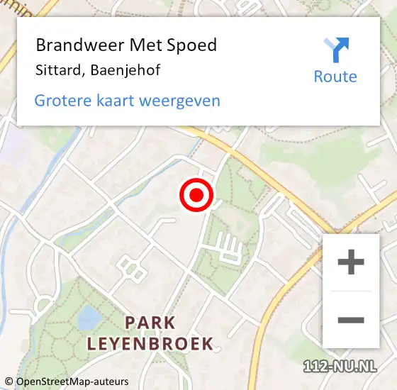 Locatie op kaart van de 112 melding: Brandweer Met Spoed Naar Sittard, Baenjehof op 7 september 2021 18:53