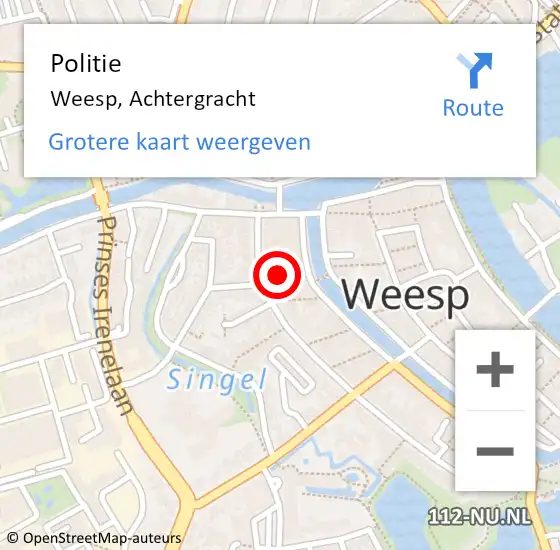 Locatie op kaart van de 112 melding: Politie Weesp, Achtergracht op 7 september 2021 19:05