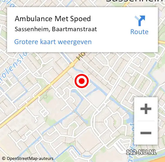 Locatie op kaart van de 112 melding: Ambulance Met Spoed Naar Sassenheim, Baartmanstraat op 7 september 2021 19:05