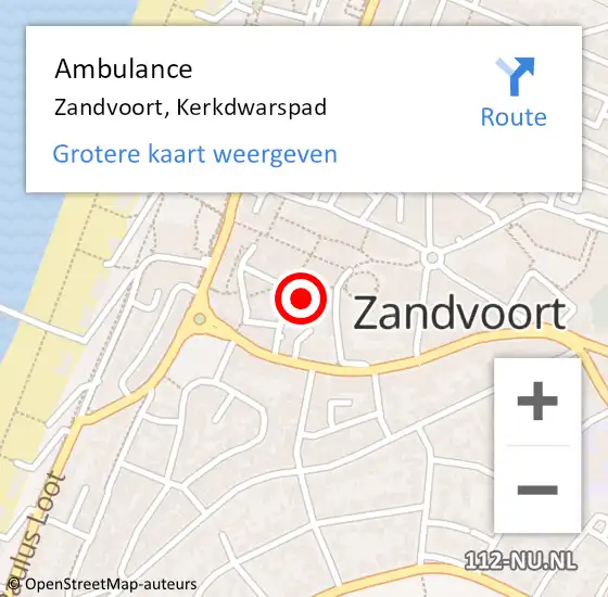 Locatie op kaart van de 112 melding: Ambulance Zandvoort, Kerkdwarspad op 7 september 2021 19:08