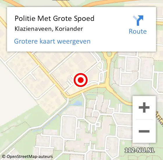 Locatie op kaart van de 112 melding: Politie Met Grote Spoed Naar Klazienaveen, Koriander op 7 september 2021 19:36