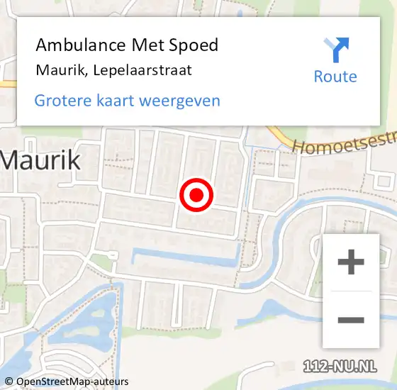 Locatie op kaart van de 112 melding: Ambulance Met Spoed Naar Maurik, Lepelaarstraat op 7 september 2021 20:02