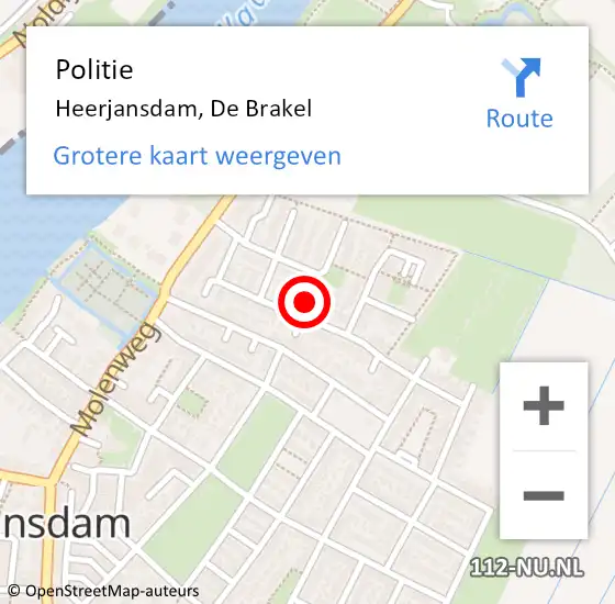 Locatie op kaart van de 112 melding: Politie Heerjansdam, De Brakel op 7 september 2021 21:14