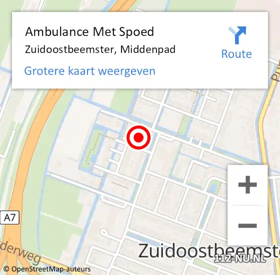 Locatie op kaart van de 112 melding: Ambulance Met Spoed Naar Zuidoostbeemster, Middenpad op 7 september 2021 21:50