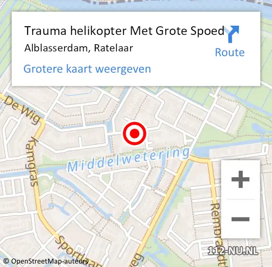 Locatie op kaart van de 112 melding: Trauma helikopter Met Grote Spoed Naar Alblasserdam, Ratelaar op 7 september 2021 22:06