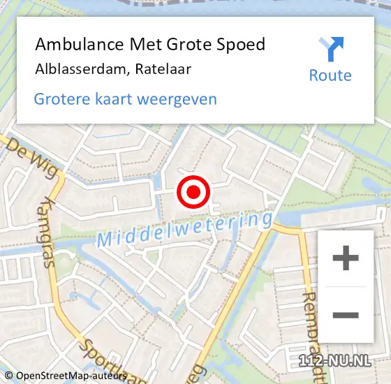 Locatie op kaart van de 112 melding: Ambulance Met Grote Spoed Naar Alblasserdam, Ratelaar op 7 september 2021 22:06