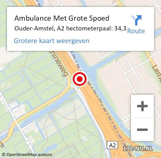 Locatie op kaart van de 112 melding: Ambulance Met Grote Spoed Naar Ouder-Amstel, A2 hectometerpaal: 34,3 op 7 september 2021 22:08