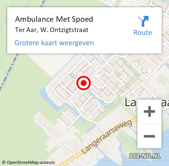 Locatie op kaart van de 112 melding: Ambulance Met Spoed Naar Ter Aar, W. Ontzigtstraat op 7 september 2021 22:15