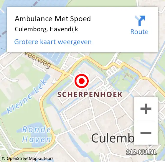 Locatie op kaart van de 112 melding: Ambulance Met Spoed Naar Culemborg, Havendijk op 7 september 2021 22:18