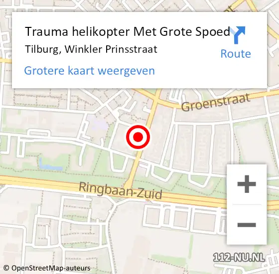 Locatie op kaart van de 112 melding: Trauma helikopter Met Grote Spoed Naar Tilburg, Winkler Prinsstraat op 8 september 2021 00:09