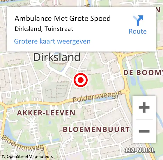 Locatie op kaart van de 112 melding: Ambulance Met Grote Spoed Naar Dirksland, Tuinstraat op 8 september 2021 00:10