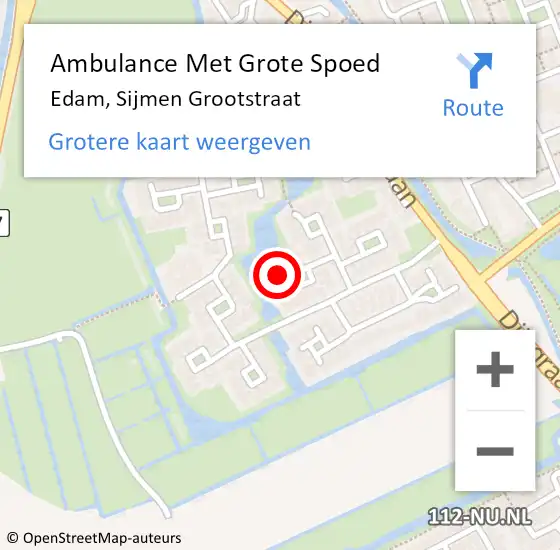 Locatie op kaart van de 112 melding: Ambulance Met Grote Spoed Naar Edam, Sijmen Grootstraat op 8 september 2021 01:02