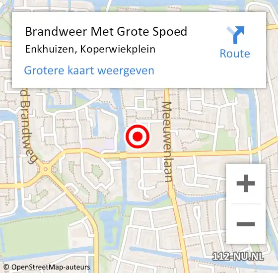 Locatie op kaart van de 112 melding: Brandweer Met Grote Spoed Naar Enkhuizen, Koperwiekplein op 8 september 2021 01:55