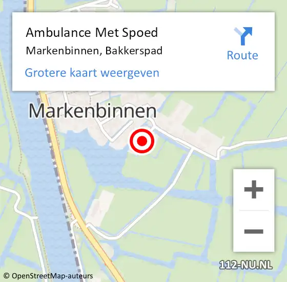 Locatie op kaart van de 112 melding: Ambulance Met Spoed Naar Markenbinnen, Bakkerspad op 8 september 2021 04:01