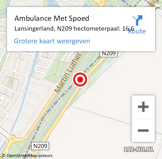 Locatie op kaart van de 112 melding: Ambulance Met Spoed Naar Lansingerland, N209 hectometerpaal: 16,6 op 8 september 2021 05:04