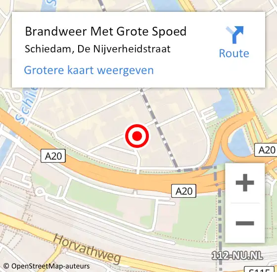 Locatie op kaart van de 112 melding: Brandweer Met Grote Spoed Naar Schiedam, De Nijverheidstraat op 8 september 2021 05:40