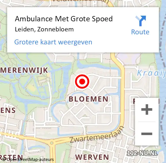 Locatie op kaart van de 112 melding: Ambulance Met Grote Spoed Naar Leiden, Zonnebloem op 8 september 2021 06:06