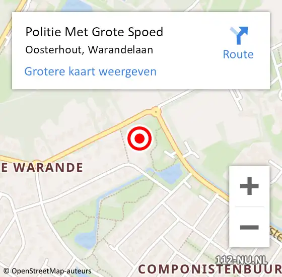 Locatie op kaart van de 112 melding: Politie Met Grote Spoed Naar Oosterhout, Warandelaan op 8 september 2021 06:44