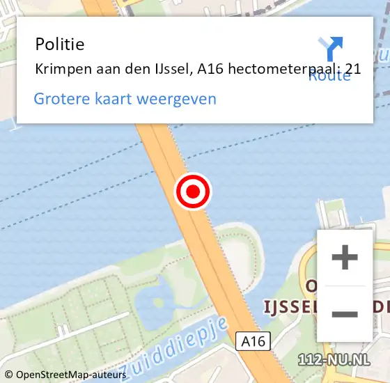 Locatie op kaart van de 112 melding: Politie Rotterdam, A16 hectometerpaal: 21 op 8 september 2021 07:25