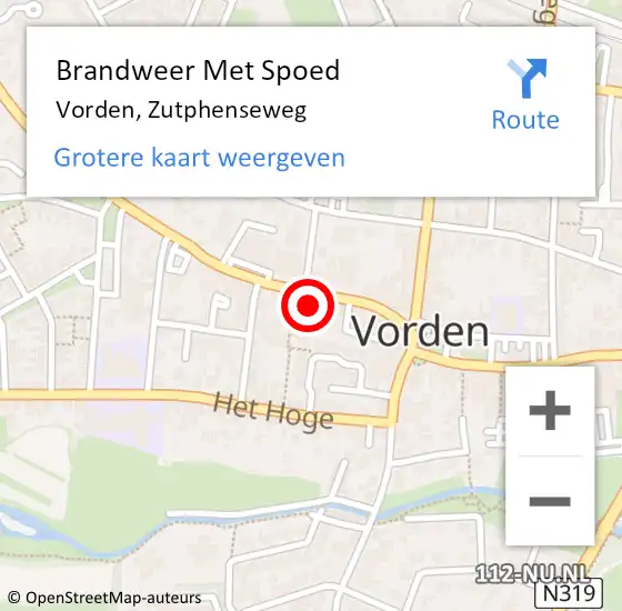 Locatie op kaart van de 112 melding: Brandweer Met Spoed Naar Vorden, Zutphenseweg op 8 september 2021 07:33