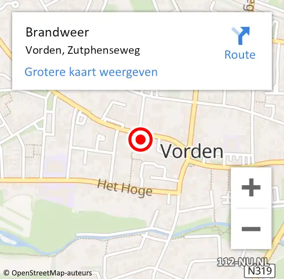 Locatie op kaart van de 112 melding: Brandweer Vorden, Zutphenseweg op 8 september 2021 07:35