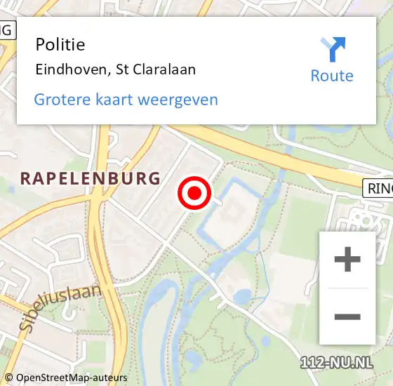 Locatie op kaart van de 112 melding: Politie Eindhoven, St Claralaan op 8 september 2021 07:46