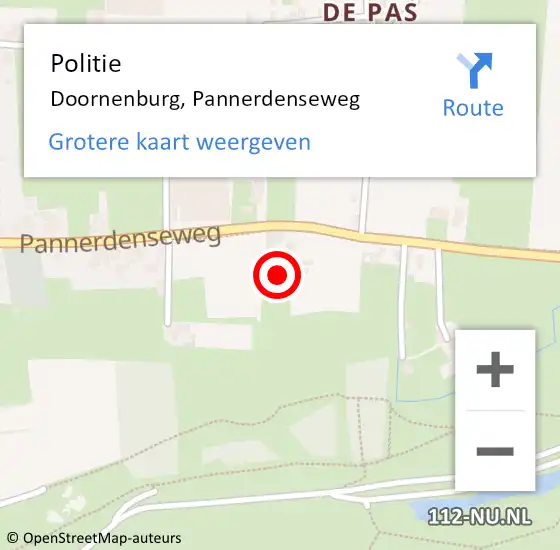 Locatie op kaart van de 112 melding: Politie Doornenburg, Pannerdenseweg op 8 september 2021 07:54