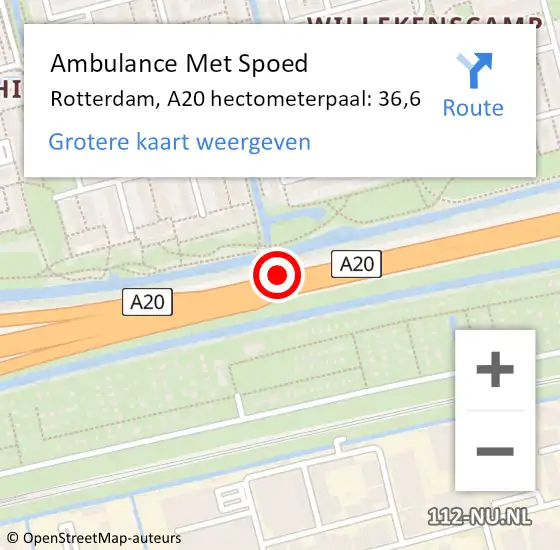 Locatie op kaart van de 112 melding: Ambulance Met Spoed Naar Rotterdam, A20 hectometerpaal: 36,6 op 8 september 2021 08:16