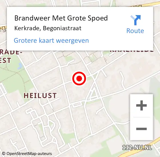 Locatie op kaart van de 112 melding: Brandweer Met Grote Spoed Naar Kerkrade, Begoniastraat op 8 september 2021 08:27