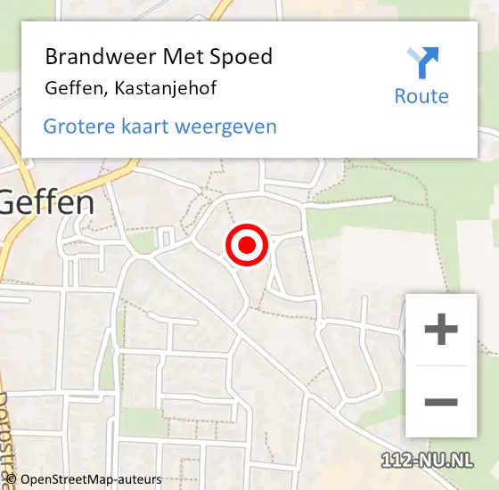 Locatie op kaart van de 112 melding: Brandweer Met Spoed Naar Geffen, Kastanjehof op 8 september 2021 08:32