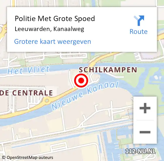 Locatie op kaart van de 112 melding: Politie Met Grote Spoed Naar Leeuwarden, Kanaalweg op 8 september 2021 08:53