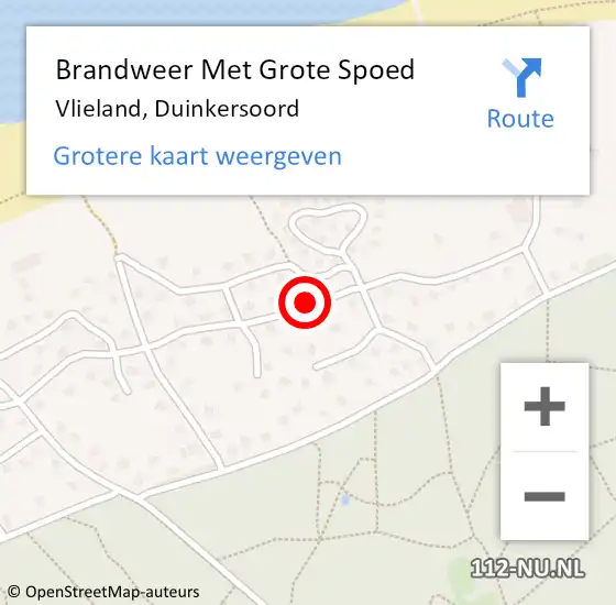 Locatie op kaart van de 112 melding: Brandweer Met Grote Spoed Naar Vlieland, Duinkersoord op 8 september 2021 09:17