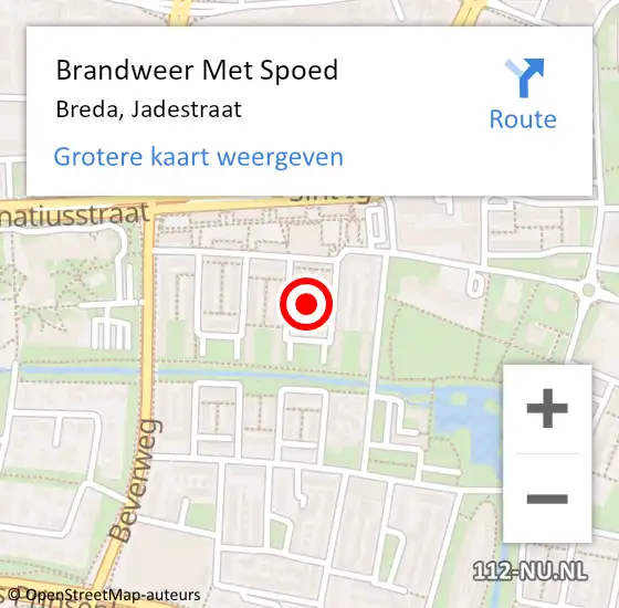 Locatie op kaart van de 112 melding: Brandweer Met Spoed Naar Breda, Jadestraat op 8 september 2021 09:20