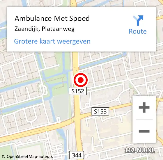 Locatie op kaart van de 112 melding: Ambulance Met Spoed Naar Zaandijk, Plataanweg op 8 september 2021 09:22