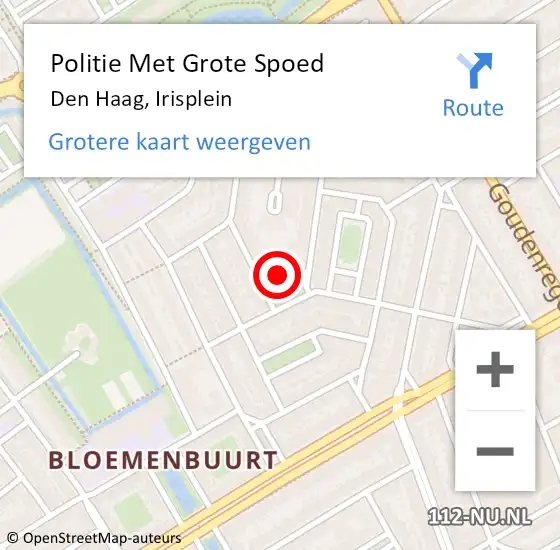 Locatie op kaart van de 112 melding: Politie Met Grote Spoed Naar Den Haag, Irisplein op 8 september 2021 09:52