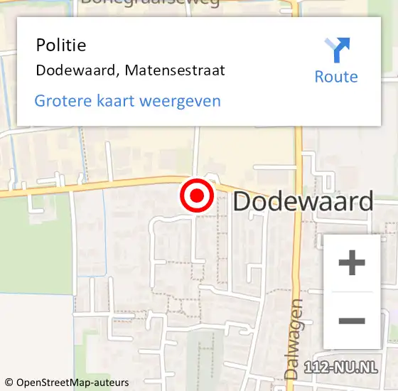 Locatie op kaart van de 112 melding: Politie Dodewaard, Matensestraat op 8 september 2021 10:02