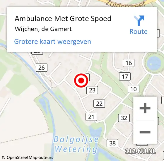 Locatie op kaart van de 112 melding: Ambulance Met Grote Spoed Naar Wijchen, de Gamert op 8 september 2021 10:03