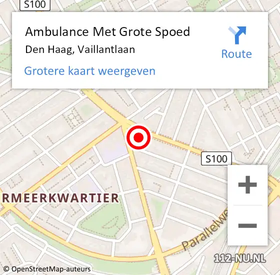 Locatie op kaart van de 112 melding: Ambulance Met Grote Spoed Naar Den Haag, Vaillantlaan op 8 september 2021 10:21