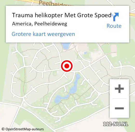 Locatie op kaart van de 112 melding: Trauma helikopter Met Grote Spoed Naar America, Peelheideweg op 8 september 2021 10:23