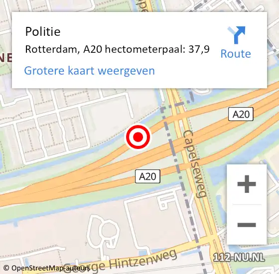 Locatie op kaart van de 112 melding: Politie Rotterdam, A20 hectometerpaal: 37,9 op 8 september 2021 10:39