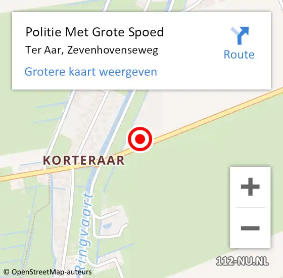 Locatie op kaart van de 112 melding: Politie Met Grote Spoed Naar Ter Aar, Zevenhovenseweg op 8 september 2021 10:55