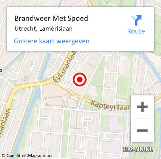 Locatie op kaart van de 112 melding: Brandweer Met Spoed Naar Utrecht, Lamérislaan op 8 september 2021 10:57