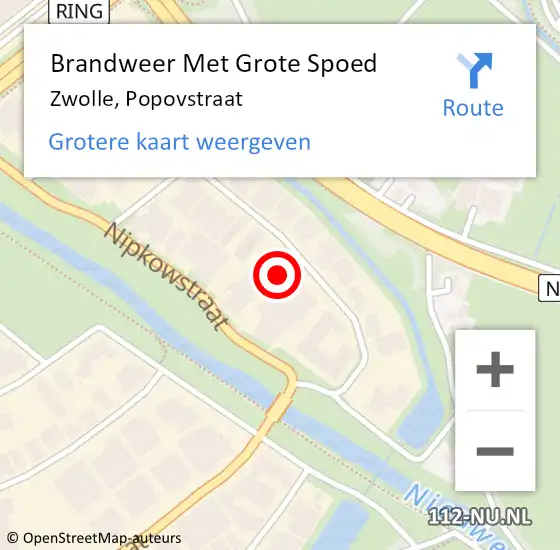 Locatie op kaart van de 112 melding: Brandweer Met Grote Spoed Naar Zwolle, Popovstraat op 8 september 2021 10:58