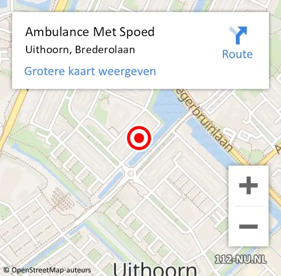 Locatie op kaart van de 112 melding: Ambulance Met Spoed Naar Uithoorn, Brederolaan op 8 september 2021 11:14